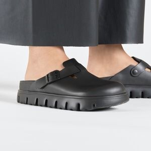 Wedges and Platforms for Women | buy online at BIRKENSTOCK Chunky Birkenstock, Birkenstock Boston Black, Fall Wedges, Black Birkenstock, Two Strap Sandals, Sparkle Shoes, Men Suede, London Shoes, Suede Fashion