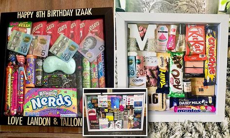 Australians are creating 'shadow boxes' and giving them as presents Memory Shadow Box, Shadow Box Gifts, Celebration Box, Happy 8th Birthday, Shadow Frame, Diy Shadow Box, Christmas Shadow Boxes, Diy Gift Card, Budget Gift