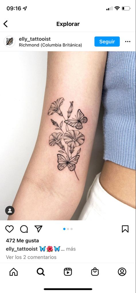 Morning Glory And Butterfly Tattoo, Morning Glory Flowers Tattoo, Morning Glory Tattoo, Glory Tattoo, Tattoos 2022, Dad Tattoo, Morning Glory Flowers, Morning Glories, Dad Tattoos