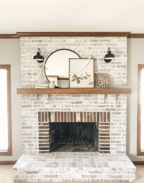 40+ Brick Fireplace Ideas: Captivating Showstoppers with Timeless Charm Light Grey Fireplace Brick, Grey Wash Brick Fireplace, Whitewash Fireplace Brick, Diy German Smear Brick Fireplace, Light White Wash Brick Fireplace, White Washed Fireplace Brick, Bedroom Brick Fireplace, White Brick Fireplace Wall, Grey Fireplace Brick