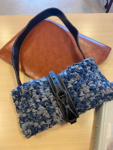 Crochet Cube Bag, Crochet Cube, Denim Crochet, Cube Bag, Upcycled Bag, Sustainable Bag, Denim Handbags, What In My Bag, Crochet Doll Pattern