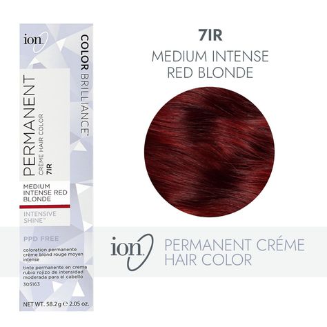 Ion 7IR Medium Intense Red Blonde Permanent Creme Hair Color by Color Brilliance | Permanent Hair Color | Sally Beauty Ion 7rc Medium Copper Blonde, Sallys Beauty Hair Color, Shades Of Red Hair Color Chart, Red Hair Color Chart, Ion Hair Colors, Deep Red Hair Color, Ion Color Brilliance, Red Balayage Hair, Dark Red Hair Color