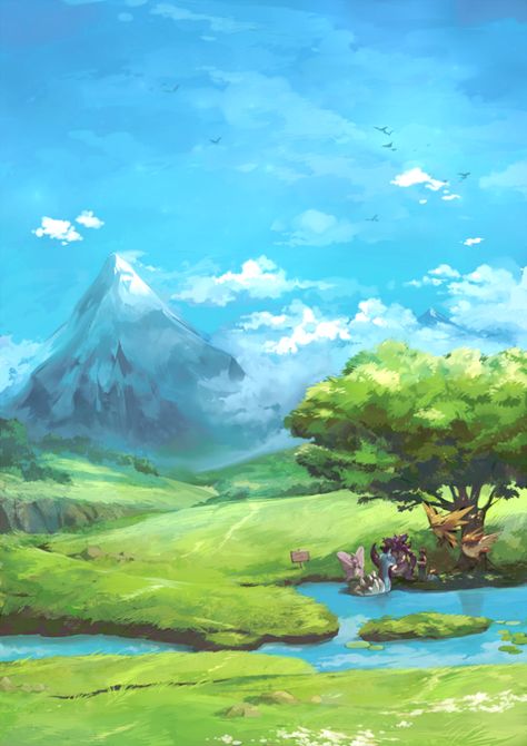 This has to be one of the most relaxing pieces of Pokémon... Relaxing Pictures, Pokemon Painting, Pokemon Backgrounds, Mega Pokemon, Play Pokemon, Pokemon Images, Pokemon Fan Art, Cool Pokemon, Pokemon Characters