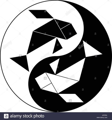 Download this stock vector: Tangram in fish shape in concept of black and white Yin Yang - J872RA from Alamy's library of millions of high resolution stock photos, illustrations and vectors. Notan Art Easy, Norouz Card, Tangram Art, Tangram Design, Geometric Fish, Notan Art, Shapes Lessons, Polygon Art, Geometric Shapes Art