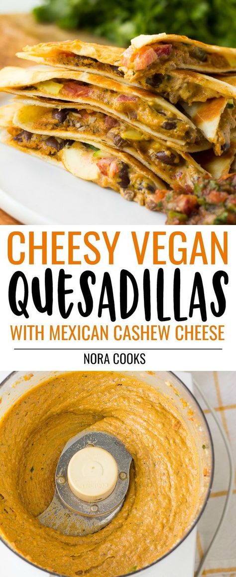 Vegan Quesadillas, Vegan Quesadilla, Beans And Vegetables, Vegan Cashew Cheese, Cheese Quesadillas, Vegan Mexican Recipes, Healthy Vegan Snacks, Mexican Cheese, Vegan Cooking