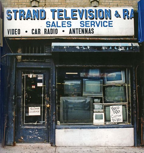 Store Front / The Disappearing Face of New York Shop Facade, Tv Store, Shop Fronts, Shop Front, Urban Sketching, Store Front, Facade Design, Store Signs, City Aesthetic