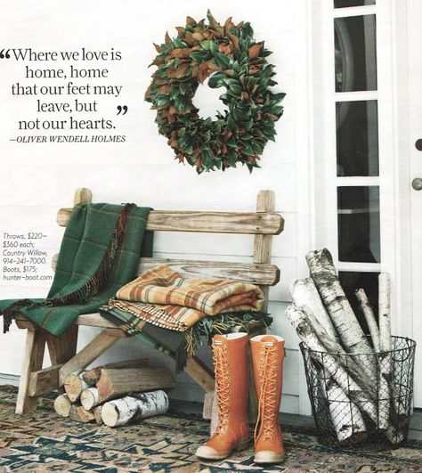 Common Ground: Vintage Inspiration Friday # 64: Snuggle Up Small Front Porches Designs, Front Porch Design Ideas, Veranda Design, Porch Design Ideas, Front Porch Design, Winter Porch, Rustic Bench, Small Front Porches, Small Porches