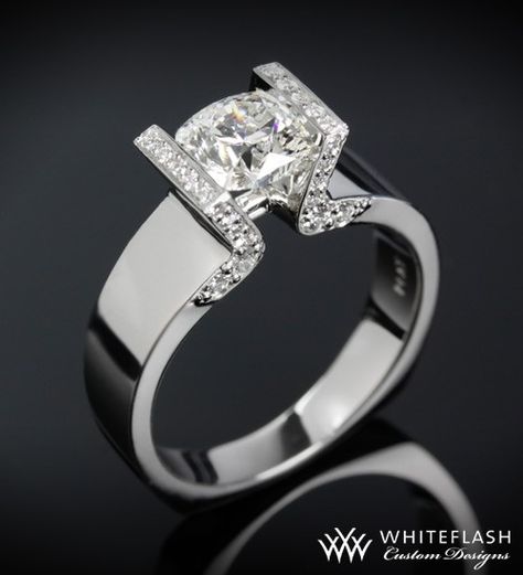 whiteflash: tension setting engagement rings are so cool. the diamond looks like it's floating. Tension Engagement Rings, Tension Setting, Bling Rings, A Princess, Engagement Ring Settings, Unique Wedding, Solitaire Engagement Ring, Princess Cut, Bling Bling