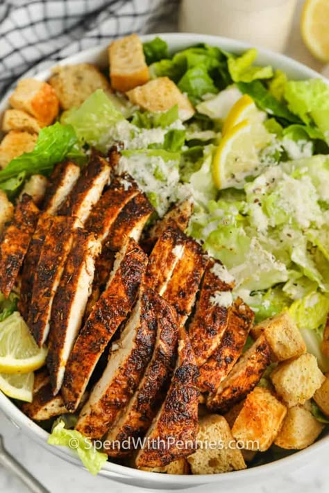 Chicken Caesar Salad (easy to make) - Spend With Pennies Leafy Salads, Chicken Panini Recipes, Chicken Caesar Salad Recipe, Grilled Chicken Caesar Salad, Smoked Chicken Breast, Chicken Panini, Mayo Salad, Caesar Chicken, Salad Recipe Ideas