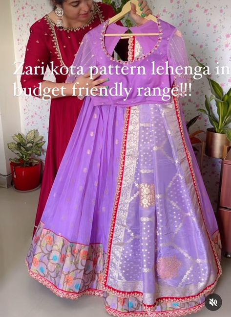 Zari Kota Lehenga, Kota Lehenga, Langa Voni, Half Saree Function, Half Saree Designs, Long Dress Design, Fancy Blouse, Elegant Blouse Designs, Fancy Blouses