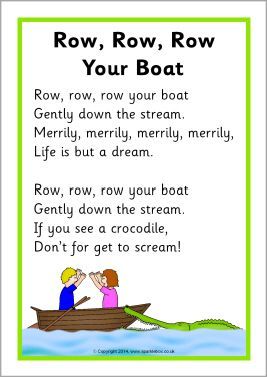 Row, Row, Row Your Boat song sheet (SB10945) - SparkleBox Rhyming Preschool, Rhymes Lyrics, Nursery Rhymes Lyrics, Row Row Row Your Boat, Nursery Rhymes Preschool, Nursery Rhymes Activities, Craft Preschool, Kindergarten Songs, Classroom Songs