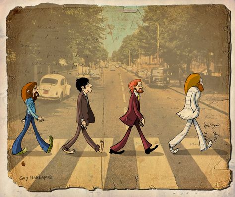 Illustration by Guy Harlap Beatles Illustration, Abbey Road Crossing, Crossing The Street, Futurisme Retro, John Lennon Beatles, Beatles Pictures, Beatles Art, Beatles Abbey Road, Artistic Pictures