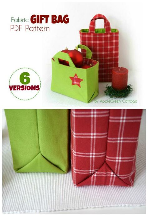 Sewing pattern for fabric gift bags. There are six different gift bags to sew all in this same pattern. Tote bags to sew. Tote bag sewing pattern. Gift bags sewing pattern. Easy fabric gift bags to sew. #SewABag #SewAGiftBag #BagSewingPattern #GiftBagSewingPattern #SewModernBags Fabric Bag Tutorial, Christmas Gift Bags To Sew, Bags Sewing Pattern, Bags To Sew, Homemade Gift Bags, How To Make A Gift Bag, Sewing Christmas Gifts, Fabric Gift Bag, Bags Sewing