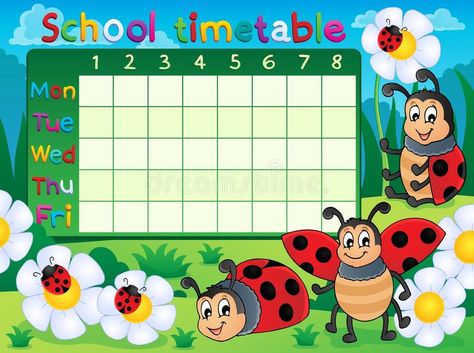 School timetable topic image 5 stock illustration Time Table Chart, School Welcome Bulletin Boards, School Time Table, Timetable Design, Kids Bulletin Boards, Chart School, Class Timetable, Birthday Board Classroom, Birthday Chart