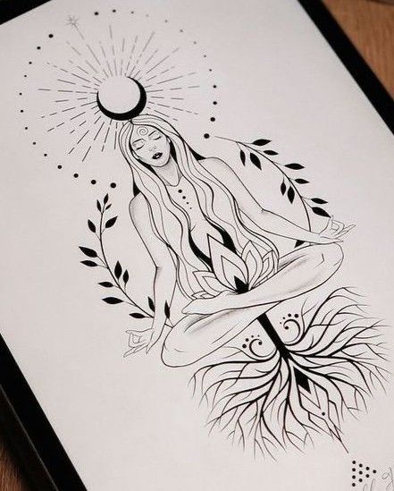 Female Spiritual Tattoos, Pregnant Goddess Tattoo, Woman Energy Tattoo, Spiritual Goddess Tattoo, Goddess Of Fertility Tattoo, Mother Nature Tattoos Goddesses Divine Feminine, Shakti Tattoo Divine Feminine, Mother Earth Tattoo Divine Feminine, Divine Feminine Art Goddesses