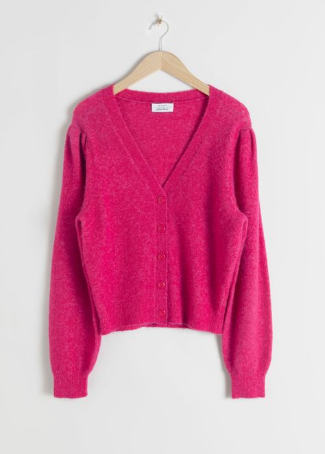 Pink Sweater Outfit, Hot Pink Cardigan, Shoulder Cardigan, Hot Pink Sweater, Chic Cardigan, Kick Flare Jeans, Pink Cardigan, Cardigan Sweaters For Women, Fashion Story