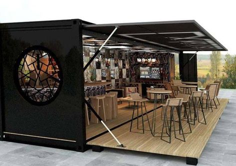 Aquí puedes encontrar fotos con ideas de diseño de interiores. ¡Inspírate! Shipping Container Cafe, Container Coffee Shop, Shipping Container Design, Container Restaurant, Container Cafe, Container Bar, Container Buildings, Casa Country, Container Architecture