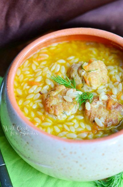 Chicken Meatball & Orzo Hearty Soup - Will Cook For Smiles Meatball Orzo Soup, Meatball Orzo, Will Cook For Smiles, Chicken Meatball, Soups Stews Chilis, Orzo Soup, Hearty Soup, Savory Soups, Soup And Stew