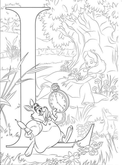 Disney Alphabet L is Late Science Coloring Pages, Coloring Pages For Kindergarten, Disney Coloring Pages Printables, Valentine Coloring Sheets, Alphabet Disney, Alphabet Colouring, Disney Colouring Pages, Disney Coloring Sheets, Disney Letters