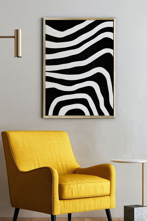 Bold Black And White Art, Art For Toilet Wall, Black And White Frames On Wall Ideas, Modern Black And White Art, Minimal Black And White Art, Printable Wall Art Living Room, Waves Art, Wall Art Diy Paint, Simple Wall Art