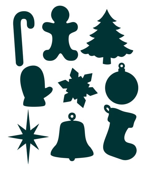 Printable Christmas Ornament Shapes Ornament Stencil Christmas, Cricut Christmas Cutouts, Christmas Shilloute, Simple Christmas Shapes, Stocking Cutout Template, Christmas Cut Outs Templates, Christmas Ornament Shapes, Christmas Prints Art, Christmas Sillhoute