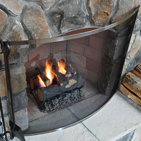 Pewter Fireplace, Fireplace Screens With Doors, A-frame Interior, Space Home Decor, Glass Fireplace Screen, Fireplace Doors, Rustic Fireplaces, Rustic Stone, Fireplace Screen