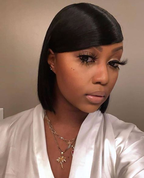 OMGBEAUTYHAIR LTD’s Instagram photo: “Love her hair and lash😍 click link in my bio to order bob lace wig and mink lash 👆  #hotbeautyhair #blackgirlmagic #thecutlife…” Swoop Bangs, Quick Weave Hairstyles, Short Bob Wigs, Short Hair With Bangs, Straight Human Hair, Baddie Hairstyles, Short Bob Hairstyles, Wigs With Bangs, Short Hairstyles For Women