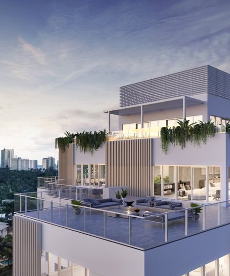 Penthouse Apartment Aesthetic, Penthouse Architecture, Penthouse Exterior, Miami Beach Penthouse, Penthouse Apartment Exterior, Modern Penthouse Apartment, Dream Penthouse, Penthouse Aesthetic, Miami Penthouse