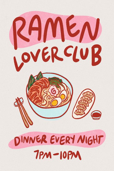 Food Art Illustration, Noodle Art, Poster Food, Food Wall Art, Club Poster, Kitchen Posters, Kitchen Prints, Food Drawing, Food Poster