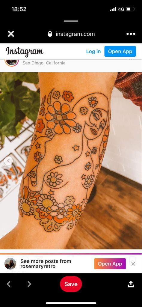 70s Style Tattoo, 70s Inspired Tattoos, Songs Tattoo, 70s Tattoo Ideas, 70s Tattoo, Tattoo Types, 1970s Aesthetic, Medium Tattoos, Tattoos Inspo