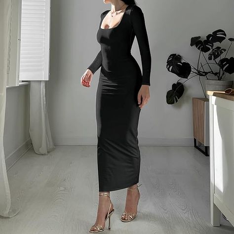 XLLAIS Solid Long Sleeve Square Neck Bodycon Maxi Long Pencil Dress Long Pencil Dress, Square Neck Maxi Dress, Dress Amazon, Pencil Dress, Fall Fashion, Square Neck, Women Long Sleeve, Autumn Fashion, Shoes Accessories