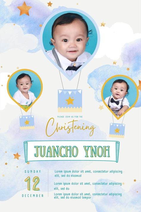 Up Up and Away Themed invitations! Welcome to Christian World Juancho Ynoh! Send invites easier and fastest way! Send it online! Btw which one is better? Comment down below!

#invitation #christening #blue #baby #printable  #cute #pinterest #instagram #facebook Christening Invitation, Printable Cute, Christian World, Creative Invitations, Diy Birthday Decorations, Best Comments, Floral Invitation, Blue Baby, Diy Birthday