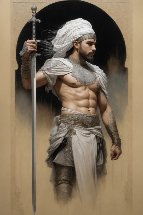 Elegant Persian Warrior in Traditional Attire" This elegant Persian warrior, created using neural networks, embodies courage and grace. The impressive detailing of the armor and fabric highlights his noble status. Perfect for fans of historical and digital art. #PersianWarrior #CombatArt #StableDiffusion #DigitalArt Persian Warrior Art, Warriors Drawing, Mens Pictures, Persian Warrior, Warrior Drawing, Combat Art, Traditional Attire, Carnival Costumes, Medieval Fantasy