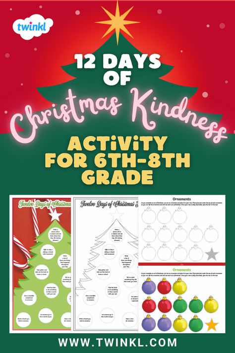 12 Days of Christmas Kindness Activity for 6th-8th Grade Christmas Random Acts Of Kindness, Kindness Calendar, Kindness Activity, Being Kind To Others, Christmas Kindness, Teaching Kindness, Class Displays, Kindness Activities, Addition And Subtraction Worksheets