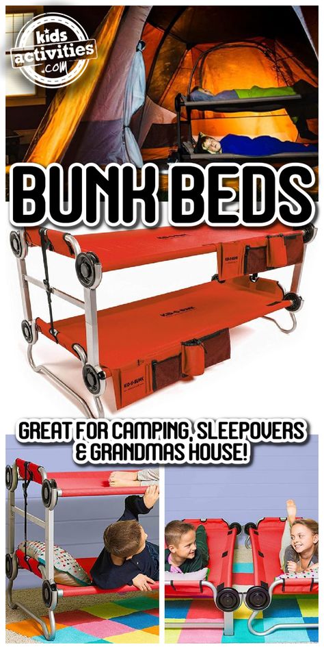 Mobile Bunk Bed Makes Camping Kids Camping Bed, Portable Bunk Beds, Camp Bedroom, Camping Beds, Boy Sleepover, Bunk Bed Sets, How To Make Bubbles, Beds For Kids, Summer Reading Challenge