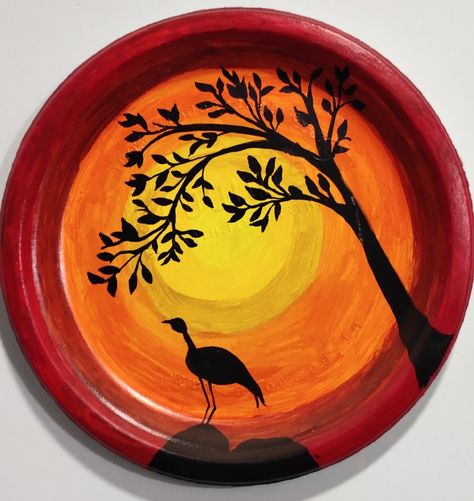 Paper Plate Painting Ideas, Painting On Plates Acrylic, Diya Paintings Acrylic Ideas, Paper Plate Painting, Coasters Painting, Cd Crafts Diy, Paper Plate Design, Plate Drawing, Diy Canvas Art Easy