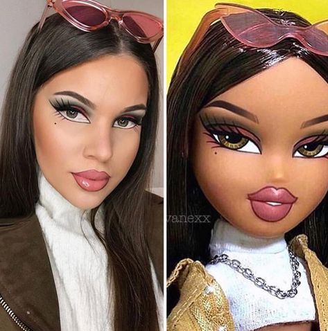 Bratz Yasmin Makeup, Bratz Inspired Makeup, Bratz Makeup Look, Jade Costume, Bratz Costume, Bratz Halloween, Bratz Doll Makeup, 80s Makeup, Classy Halloween Costumes