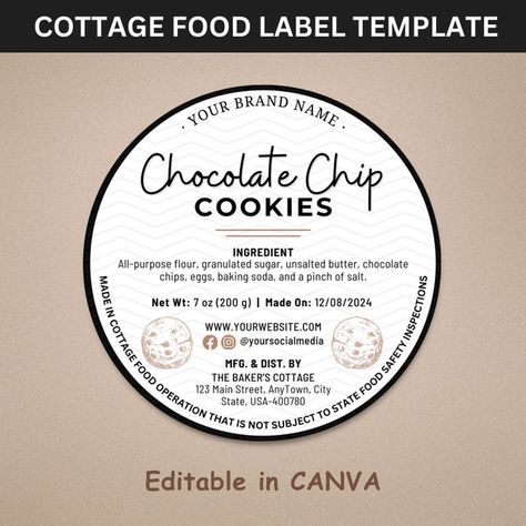 CoralBeautyCreations - Etsy Cottage Baking, Home Baked Goods, Bakery Stickers, Food Label Template, Cottage Food, Food Business Ideas, Printable Food, Chocolate Chip Cookies Ingredients, Homemade Goodies