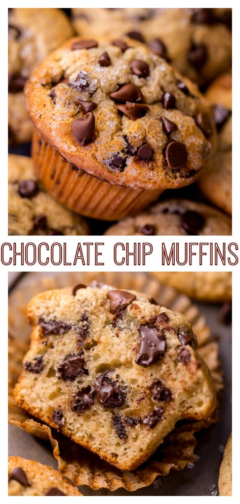 Chocolate Chip Muffins - Baker by Nature Chocolate Chip Muffin Recipes, Moist Chocolate Chip Muffins, Nutella Muffin, Chocolate Chip Muffin, Chocolate Chip Muffin Recipe, Baker By Nature, Bakery Style Muffins, Homemade Muffins, Oreo Dessert