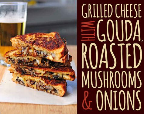 Grilled cheese Gouda Onion Grilled Cheese, Grill Cheese, Gourmet Grilled Cheese, Recipes Sandwiches, Grilled Cheese Sandwiches, Grilled Cheese Recipes, Roasted Mushrooms, Sandwich Shops, Sandwiches And Wraps