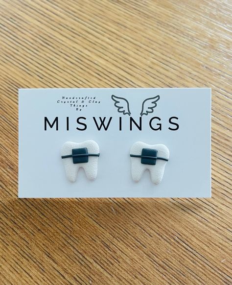 Dental earrings, stud, teeth jewelry, tooth studs, orthodontics earrings, gift for dentist, handmade earrings, teeth jewelry, braces by MISWINGS on Etsy Golf Jewelry, Gift For Dentist, Dental Hygienist Gifts, Black Statement Earrings, Dental Gifts, Mom Earrings, Polymer Clay Stud Earrings, Sugar Skull Earrings, Funny Earrings