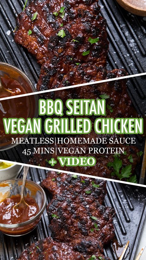 Bbq Seitan, Vegan Bbq Sauce, Seitan Chicken, Vegan Meat Recipe, Vegan Meat Substitutes, Seitan Recipes, Vegan Worcestershire Sauce, Vegan Grilling, Vegan Bbq