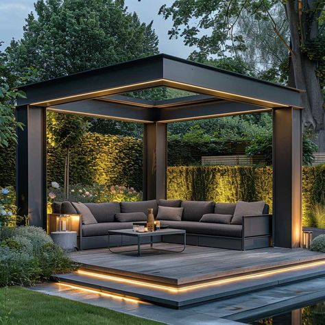 Garden Ideas With Pergola, Garden Gazebo Ideas, Wooden Garden Gazebo, Garden Slabs, Luxury Outdoor Living, Modern Gazebo, Gazebo Ideas, Minimalist Garden, Garden Gazebo