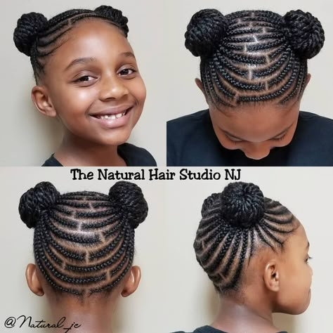 Brick Pattern Cornrows with Buns. No added hair! #TheNaturalHairStudioNJ #Natural_jc #HairbyJennifer #teamnatural #naturalhair #blackhair… Natural 4c Hairstyles Cornrows, Brick Braid Pattern, Brick Hair Braiding Pattern, Cornrow In Two Hairstyles, Brick Braids, Cornrows Natural Hair For Kids, Cornrow Into Bun, 4c Cornrow Hairstyles Natural, Back To School Hairstyles Black Kids Natural Hair No Braids