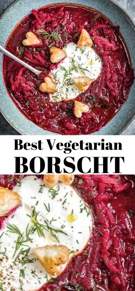 Classic Borscht Recipe, Vegetarian Borscht, Puff Pastry Hearts, Russian Borscht Soup, Pastry Hearts, Borscht Recipe, Borscht Soup, Lithuanian Recipes, Beetroot Soup