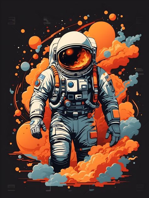 A detailed Astronaut around a lot of colourful space dust Astronaut Illustration Art, Colorful Astronaut, Space Art Astronaut, Cool Astronaut Art, Colorful Astronaut Wallpaper, Outer Space Drawing, Astronaut Drawing, Trippy Astronaut Wallpaper, Astronaut Illustration