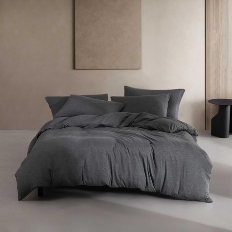 PRICES MAY VARY. 52% Cotton/48% Lyocell Jersey MATERIAL: 52% Cotton/48% TENCEL Lyocell Jersey Construction- with a lightweight feel SET INCLUDES: One Comforter and two king shams FEATURES: Comforter features a knife edge finish for tailored look; Comforter fill- 100% Polyester; Medium weight- perfect for year-round use DIMENSIONS: Comforter- 96"L x 108"W, King Shams- 21"L x 38"W CARE: Machine wash cold, tumble dry low Jersey Bedding, Grey Comforter, Grey Duvet, Bedding Essentials, King Comforter Sets, Queen Comforter Sets, Bedding Stores, King Comforter, Queen Duvet Covers