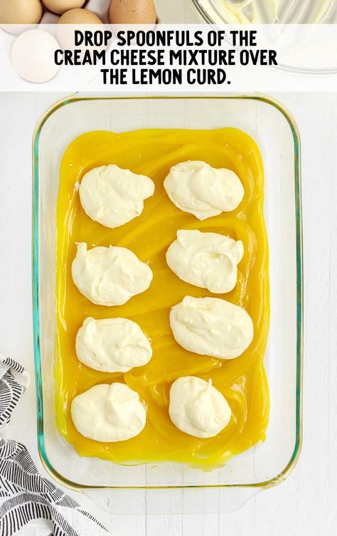 Lemon Curd Dump Cake, Lemon Cake Recipes Using Cake Mix Boxes And Lemon Curd, Lemon Curd Cream Cheese, Lemon Curd Cream, Lemon Dessert Recipes Easy, Lemon Dump Cake Recipe, Lemon Lasagna, Lemon Dump Cake, Lemon Cake Mix Recipe