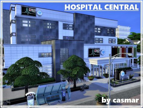 Sims 4 — Hospital Central by casmar — Finally finished! The largest hospital ever built for the Sims! Fully playable! Sims 4 Hospital, Lotes The Sims 4, Sims 4 Stories, The Sims 4 Lots, Sims 4 Tsr, Sims 4 House Building, Tumblr Sims 4, Sims 4 Cc Folder, Casas The Sims 4