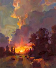 Cloud_Nine Tom Bachreiner Sunrise Lighting Reference, Impressionist Clouds, Sunrise Artwork, Sunrise Clouds, Painting On Canvas For Beginners, Peisaj Abstract, Istoria Artei, Acrylic Painting Ideas, Canvas For Beginners